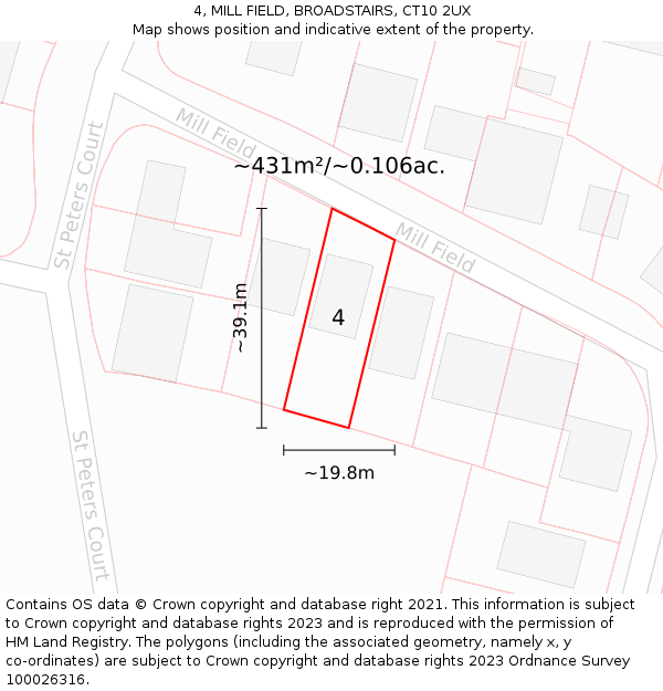 4, MILL FIELD, BROADSTAIRS, CT10 2UX: Plot and title map