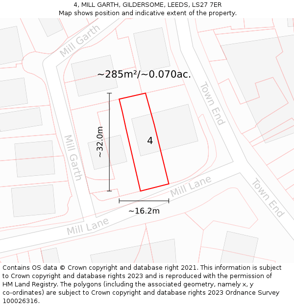 4, MILL GARTH, GILDERSOME, LEEDS, LS27 7ER: Plot and title map
