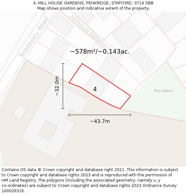 4, MILL HOUSE GARDENS, PENKRIDGE, STAFFORD, ST19 5BB: Plot and title map