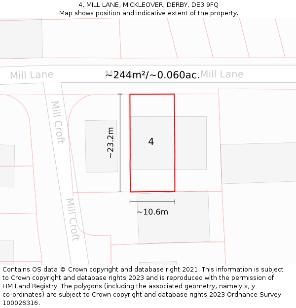 4, MILL LANE, MICKLEOVER, DERBY, DE3 9FQ: Plot and title map