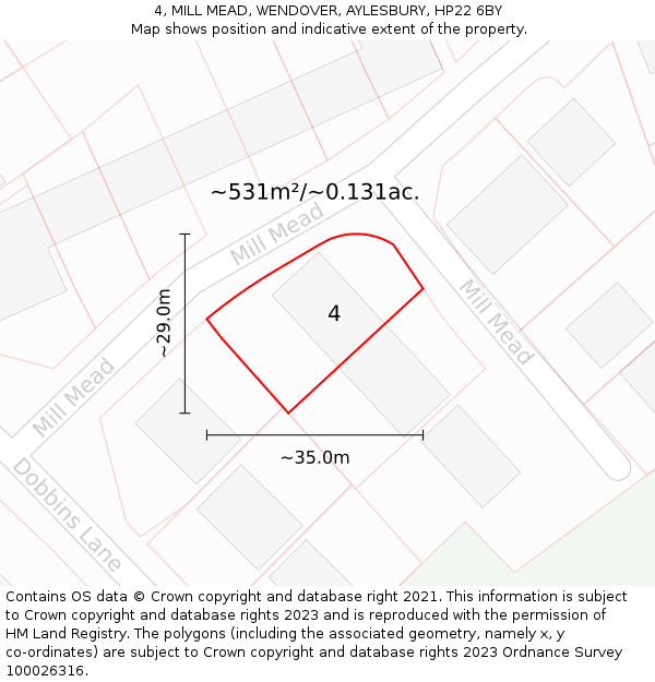 4, MILL MEAD, WENDOVER, AYLESBURY, HP22 6BY: Plot and title map