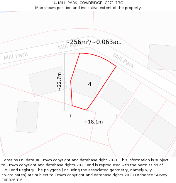 4, MILL PARK, COWBRIDGE, CF71 7BG: Plot and title map