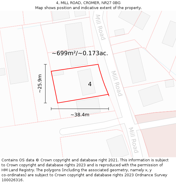 4, MILL ROAD, CROMER, NR27 0BG: Plot and title map