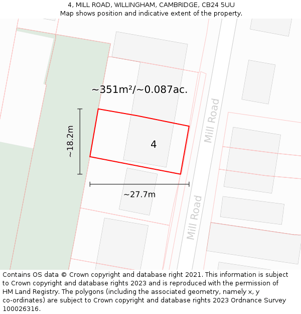 4, MILL ROAD, WILLINGHAM, CAMBRIDGE, CB24 5UU: Plot and title map