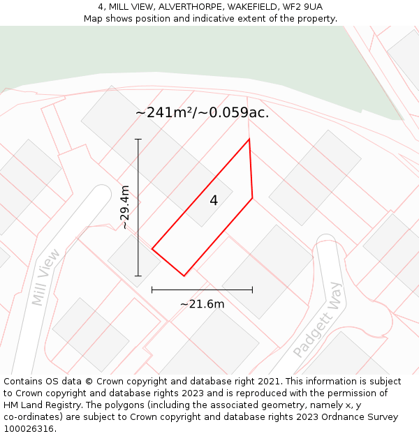 4, MILL VIEW, ALVERTHORPE, WAKEFIELD, WF2 9UA: Plot and title map