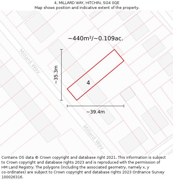 4, MILLARD WAY, HITCHIN, SG4 0QE: Plot and title map
