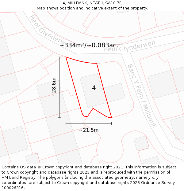 4, MILLBANK, NEATH, SA10 7FJ: Plot and title map