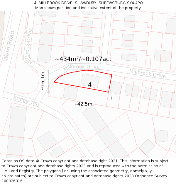 4, MILLBROOK DRIVE, SHAWBURY, SHREWSBURY, SY4 4PQ: Plot and title map
