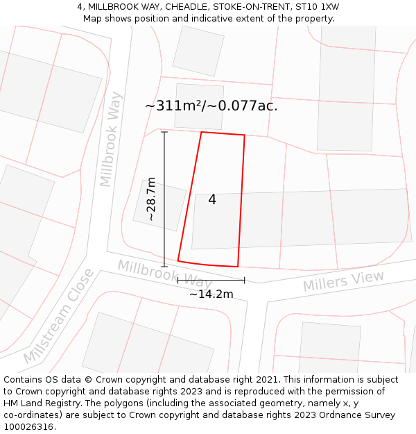 4, MILLBROOK WAY, CHEADLE, STOKE-ON-TRENT, ST10 1XW: Plot and title map