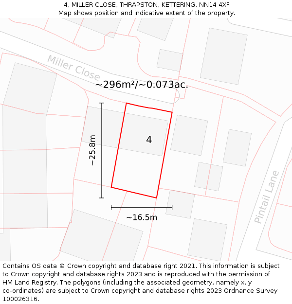 4, MILLER CLOSE, THRAPSTON, KETTERING, NN14 4XF: Plot and title map