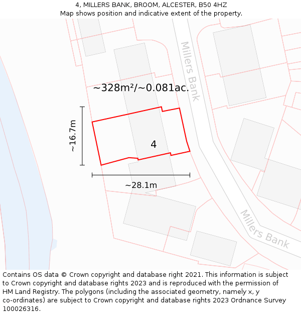 4, MILLERS BANK, BROOM, ALCESTER, B50 4HZ: Plot and title map