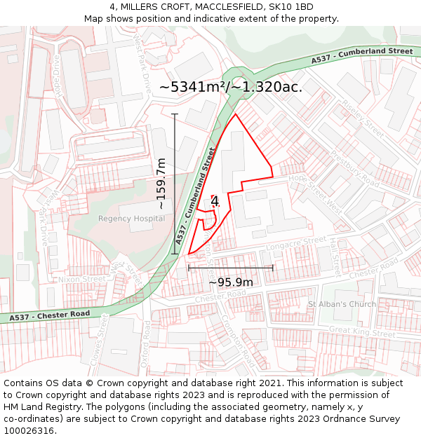 4, MILLERS CROFT, MACCLESFIELD, SK10 1BD: Plot and title map