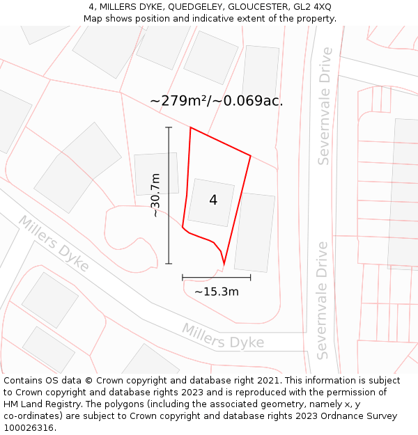 4, MILLERS DYKE, QUEDGELEY, GLOUCESTER, GL2 4XQ: Plot and title map