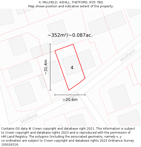 4, MILLFIELD, ASHILL, THETFORD, IP25 7BQ: Plot and title map