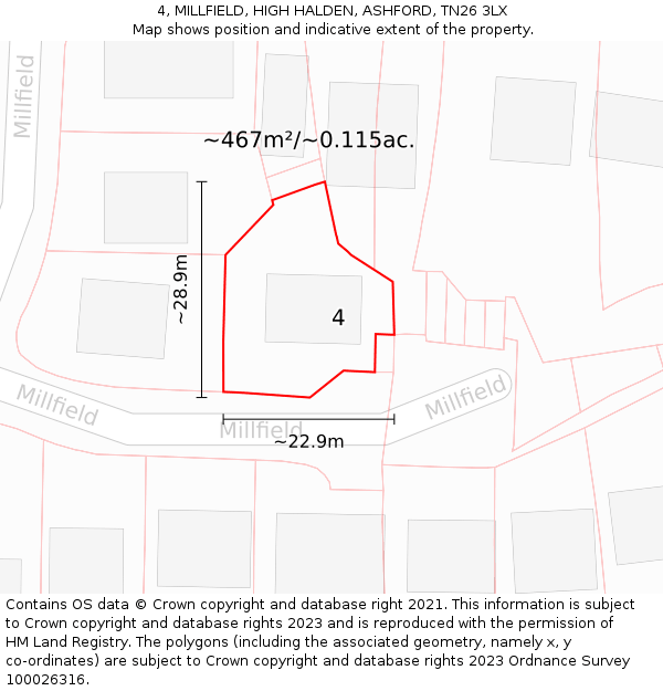 4, MILLFIELD, HIGH HALDEN, ASHFORD, TN26 3LX: Plot and title map