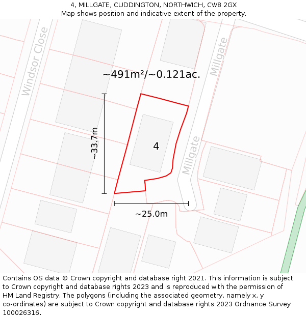 4, MILLGATE, CUDDINGTON, NORTHWICH, CW8 2GX: Plot and title map