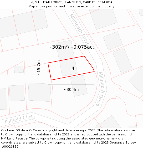 4, MILLHEATH DRIVE, LLANISHEN, CARDIFF, CF14 0GA: Plot and title map