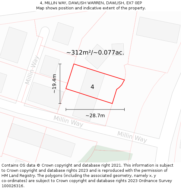 4, MILLIN WAY, DAWLISH WARREN, DAWLISH, EX7 0EP: Plot and title map