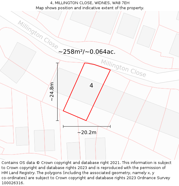 4, MILLINGTON CLOSE, WIDNES, WA8 7EH: Plot and title map
