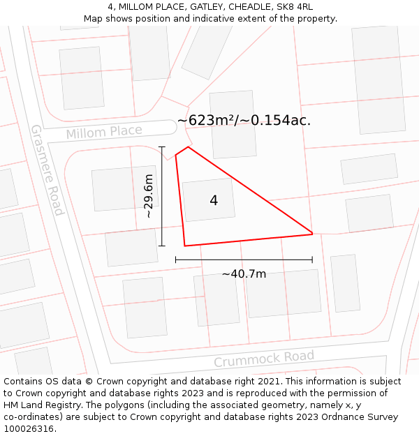 4, MILLOM PLACE, GATLEY, CHEADLE, SK8 4RL: Plot and title map