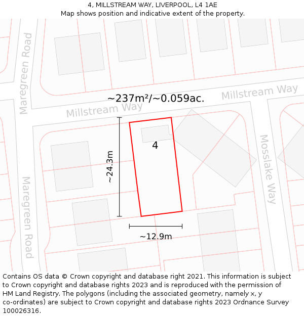 4, MILLSTREAM WAY, LIVERPOOL, L4 1AE: Plot and title map