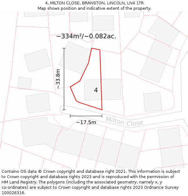 4, MILTON CLOSE, BRANSTON, LINCOLN, LN4 1TR: Plot and title map