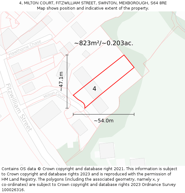 4, MILTON COURT, FITZWILLIAM STREET, SWINTON, MEXBOROUGH, S64 8RE: Plot and title map