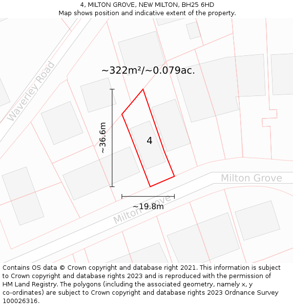 4, MILTON GROVE, NEW MILTON, BH25 6HD: Plot and title map