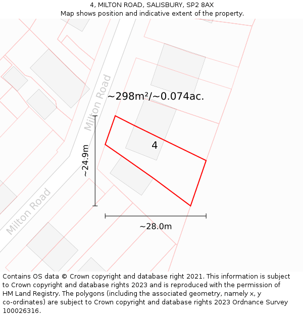 4, MILTON ROAD, SALISBURY, SP2 8AX: Plot and title map