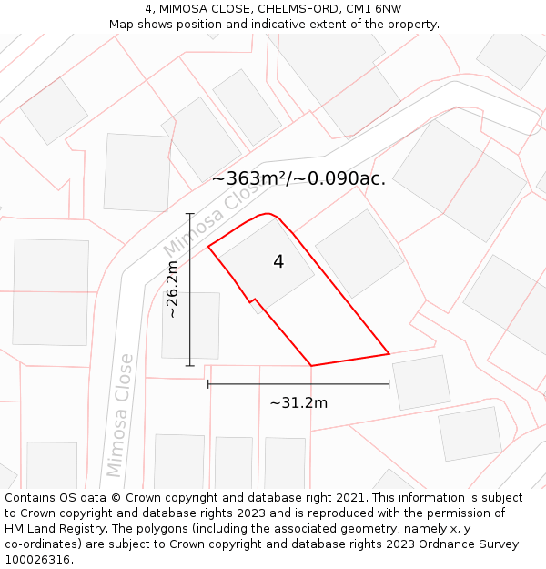 4, MIMOSA CLOSE, CHELMSFORD, CM1 6NW: Plot and title map