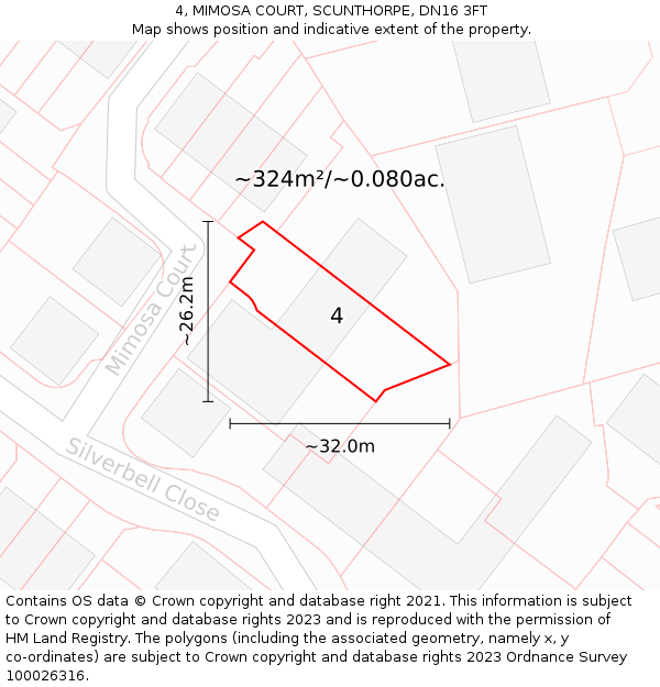 4, MIMOSA COURT, SCUNTHORPE, DN16 3FT: Plot and title map