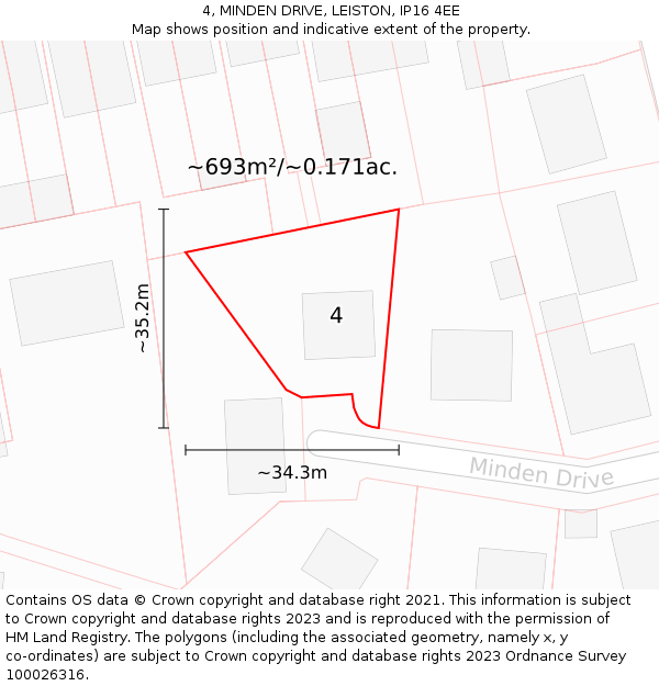 4, MINDEN DRIVE, LEISTON, IP16 4EE: Plot and title map