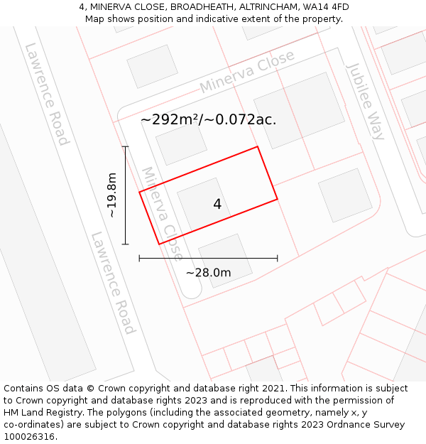 4, MINERVA CLOSE, BROADHEATH, ALTRINCHAM, WA14 4FD: Plot and title map