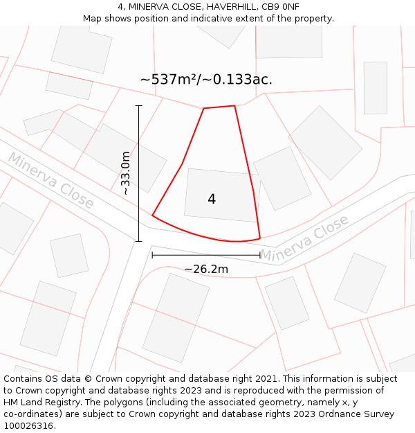 4, MINERVA CLOSE, HAVERHILL, CB9 0NF: Plot and title map