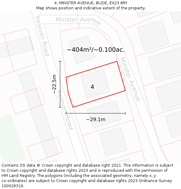 4, MINSTER AVENUE, BUDE, EX23 8RY: Plot and title map