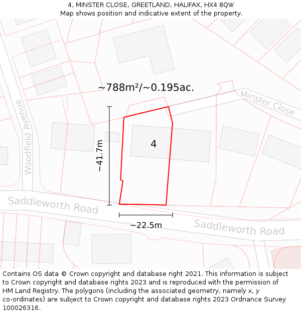 4, MINSTER CLOSE, GREETLAND, HALIFAX, HX4 8QW: Plot and title map