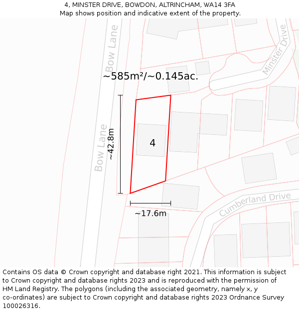 4, MINSTER DRIVE, BOWDON, ALTRINCHAM, WA14 3FA: Plot and title map