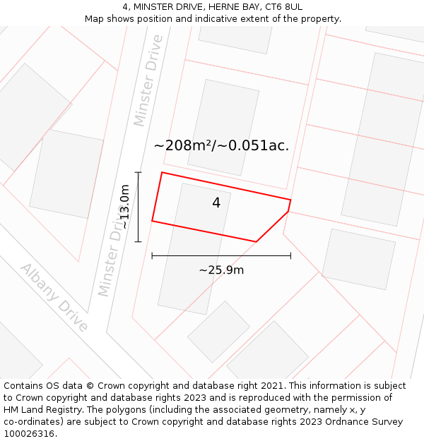 4, MINSTER DRIVE, HERNE BAY, CT6 8UL: Plot and title map
