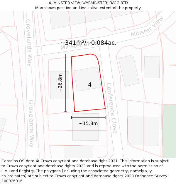 4, MINSTER VIEW, WARMINSTER, BA12 8TD: Plot and title map