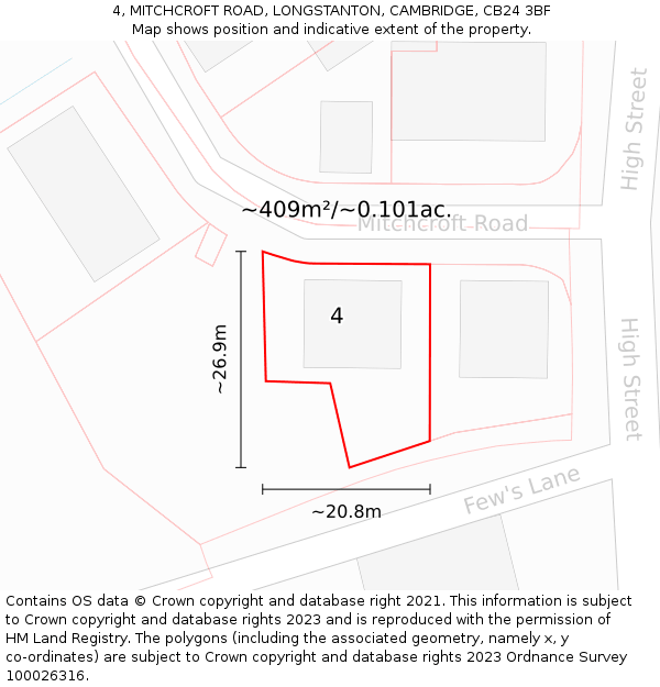 4, MITCHCROFT ROAD, LONGSTANTON, CAMBRIDGE, CB24 3BF: Plot and title map