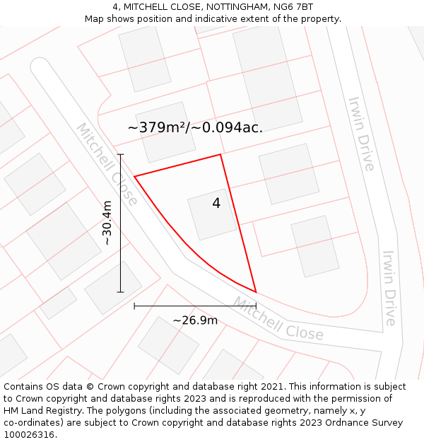 4, MITCHELL CLOSE, NOTTINGHAM, NG6 7BT: Plot and title map