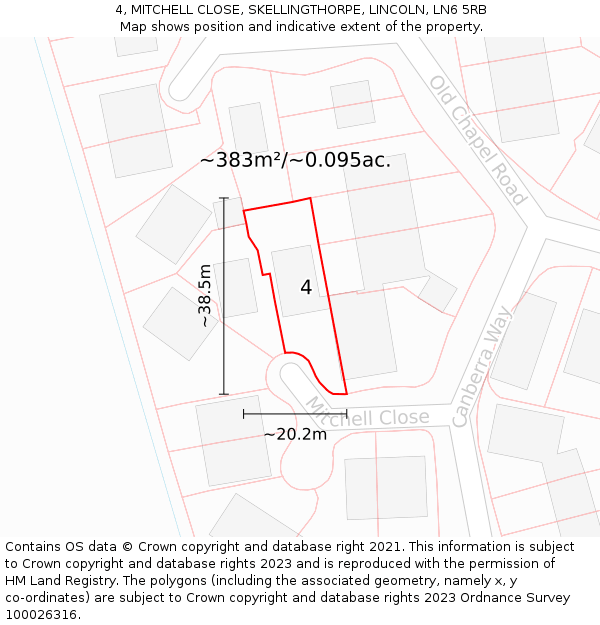 4, MITCHELL CLOSE, SKELLINGTHORPE, LINCOLN, LN6 5RB: Plot and title map
