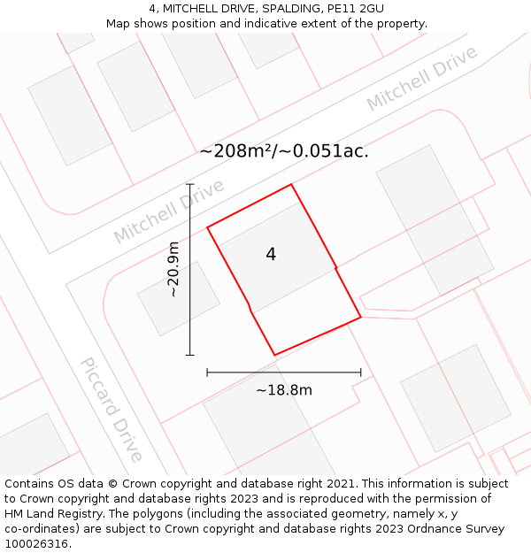 4, MITCHELL DRIVE, SPALDING, PE11 2GU: Plot and title map