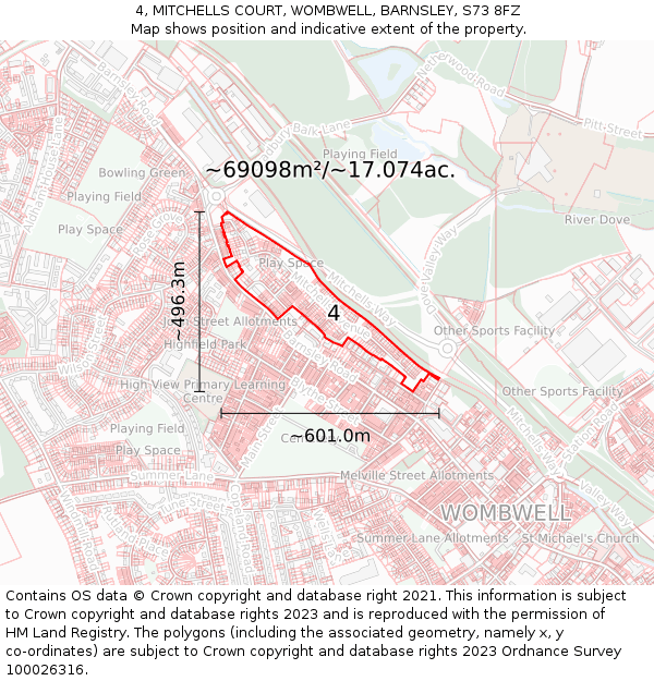 4, MITCHELLS COURT, WOMBWELL, BARNSLEY, S73 8FZ: Plot and title map
