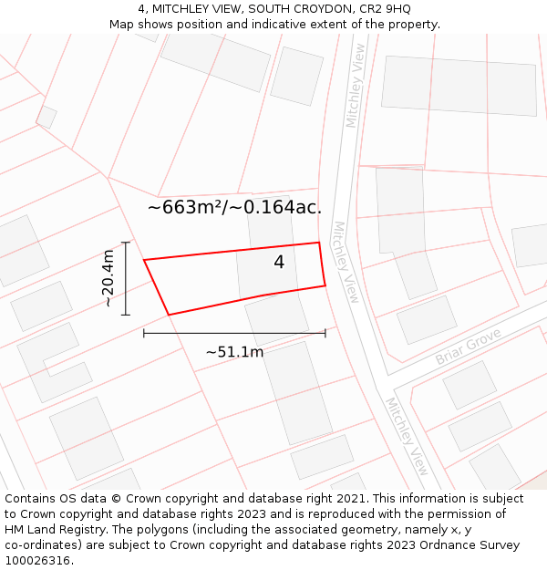 4, MITCHLEY VIEW, SOUTH CROYDON, CR2 9HQ: Plot and title map