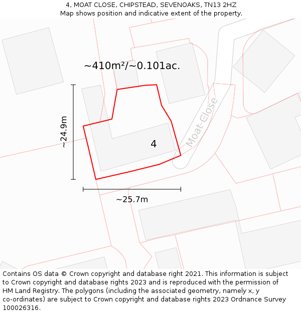 4, MOAT CLOSE, CHIPSTEAD, SEVENOAKS, TN13 2HZ: Plot and title map