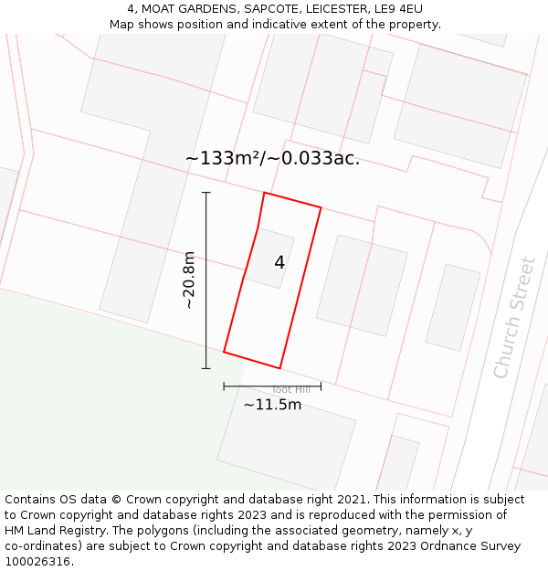 4, MOAT GARDENS, SAPCOTE, LEICESTER, LE9 4EU: Plot and title map