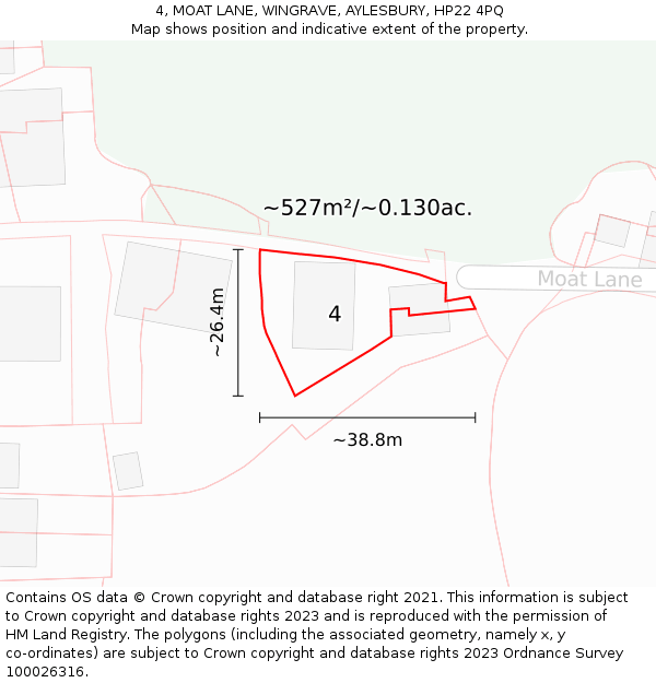 4, MOAT LANE, WINGRAVE, AYLESBURY, HP22 4PQ: Plot and title map