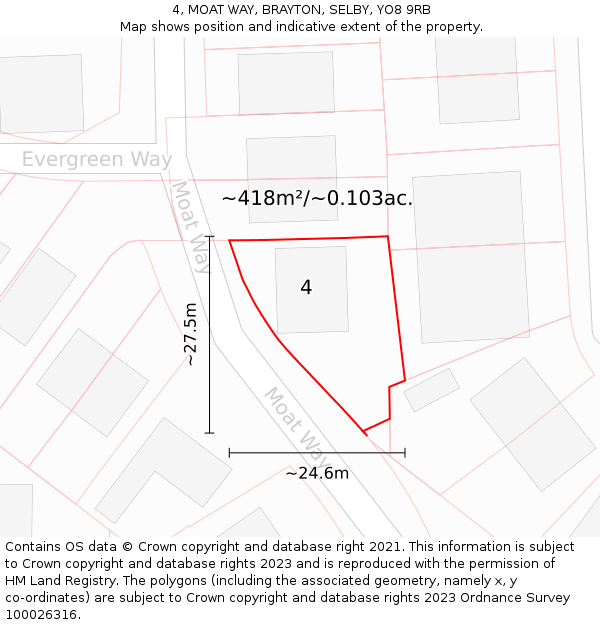 4, MOAT WAY, BRAYTON, SELBY, YO8 9RB: Plot and title map