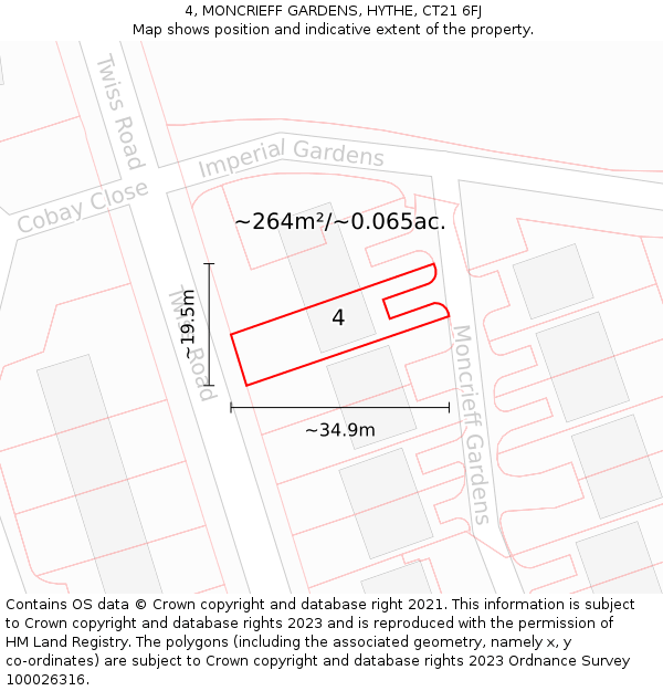 4, MONCRIEFF GARDENS, HYTHE, CT21 6FJ: Plot and title map